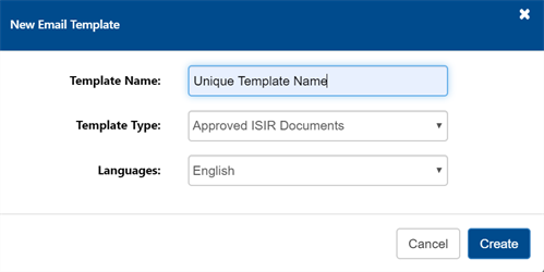 New Email Template form